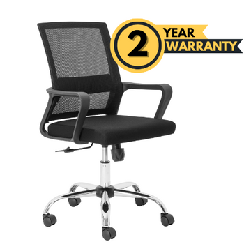 Cindy Midback Mesh Chair boasts a midback mesh fabric design, providing breathable air circulation for a comfortable experience in both home and office environments.